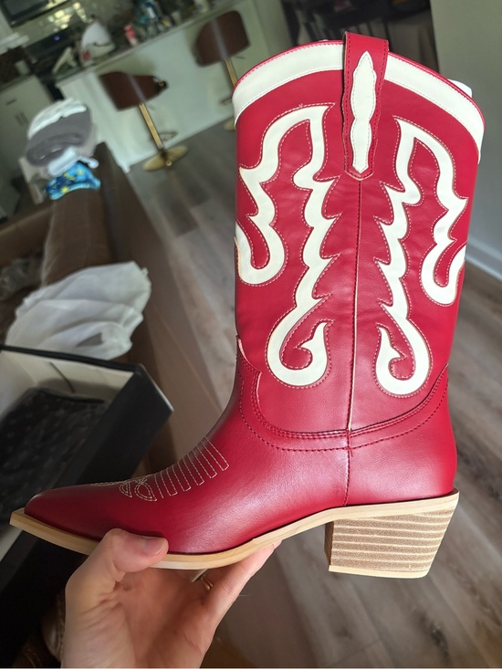 ShuShop Shoes - ShuShop Red and Ivory Western Heeled Cowgirl Boots